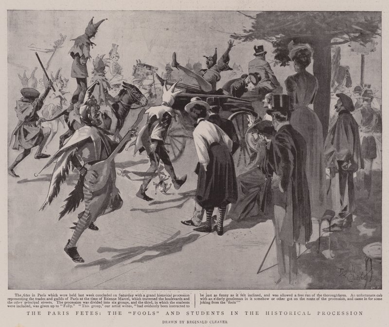 Les Fêtes de Paris, les "fous" et les étudiants dans le cortège historique (litho) - Reginald Thomas Cleaver