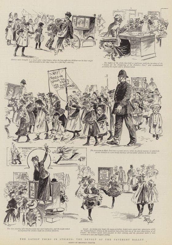 Le dernier cri des grèves, la révolte du ballet des trottoirs (gravure) - Reginald Thomas Cleaver