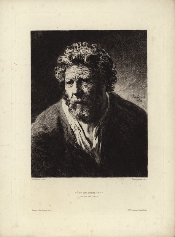 Tête de vieillard par Rembrandt Harmenszoon van Rijn. Gravé par Jules Jacquemart, 1877 - Rembrandt van Rijn