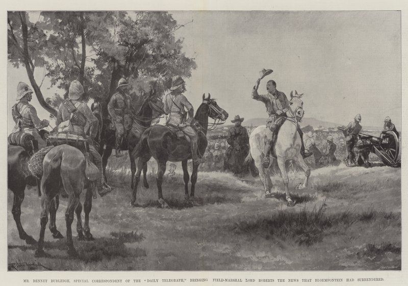 M. Bennet Burleigh, correspondant spécial du Daily Telegraph, apportant au maréchal Lord Roberts la nouvelle de la reddition de Bloemfontein - Richard Caton Woodville junior