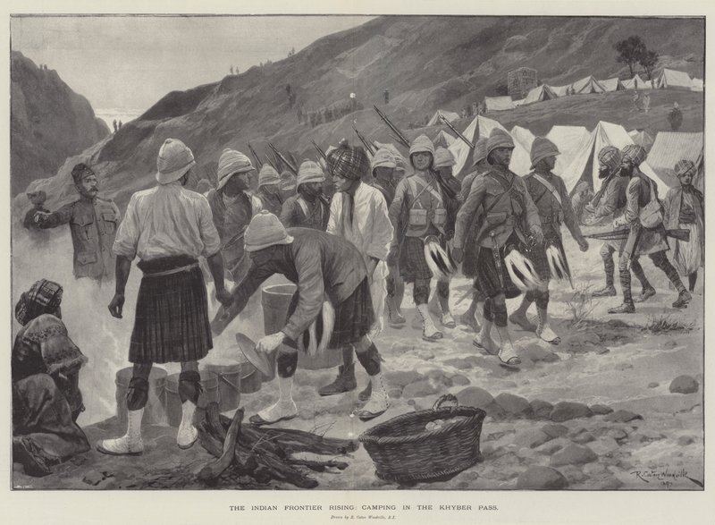 Le soulèvement de la frontière indienne, campement dans le col de Khyber - Richard Caton Woodville junior