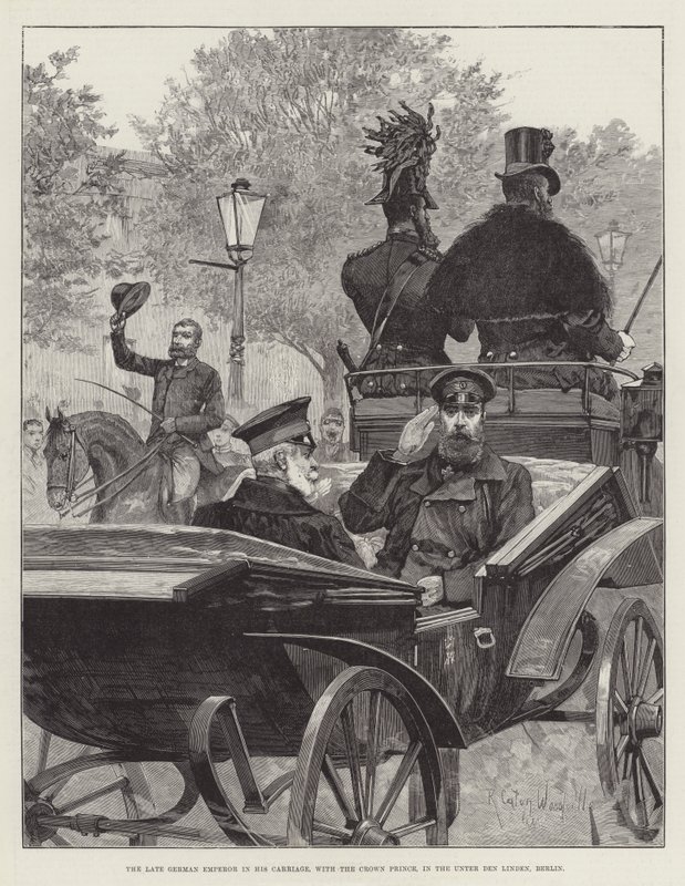 Le défunt empereur allemand dans sa voiture, avec le prince héritier, à l