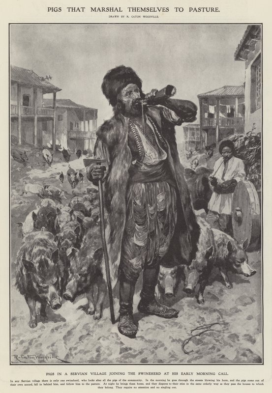 Cochons se dirigeant vers le pâturage (litho) - Richard Caton II (after) Woodville
