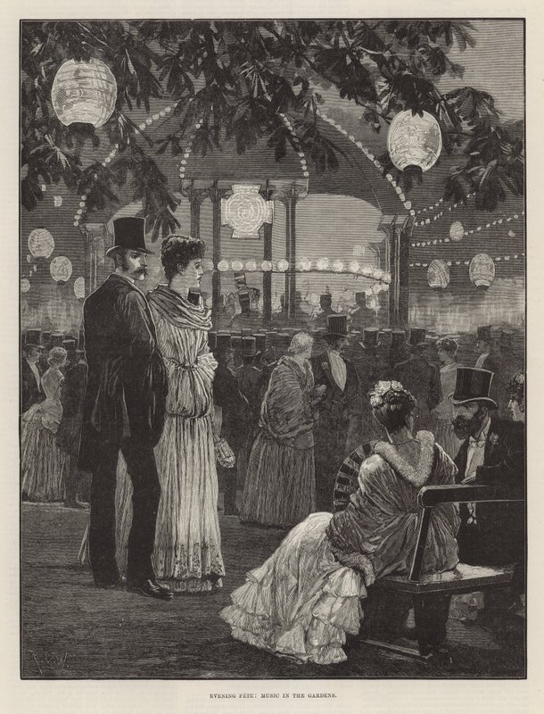 Fête du soir au profit des hôpitaux de Londres - Musique dans les jardins - Richard Caton Woodville