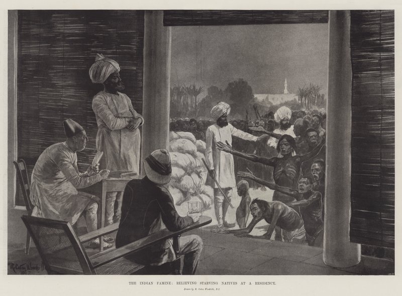 La famine en Inde, secours aux indigènes affamés dans une résidence - Richard Caton Woodville junior