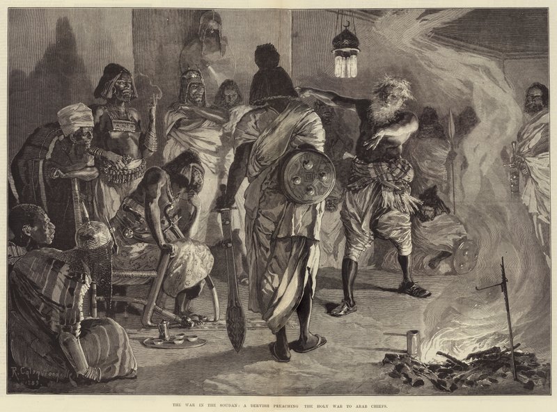 La guerre au Soudan, un derviche prêchant la guerre sainte aux chefs arabes - Richard Caton Woodville junior