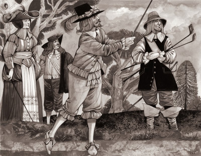 Golf, le jeu royal (gouache sur papier) - Richard Hook