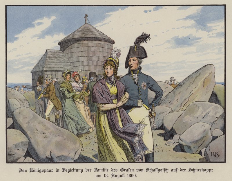 Le roi Frédéric-Guillaume III et la reine Louise de Prusse en compagnie de la famille du comte von Schaffgotsch sur le Schneekoppe, août 1800 - Richard Knotel