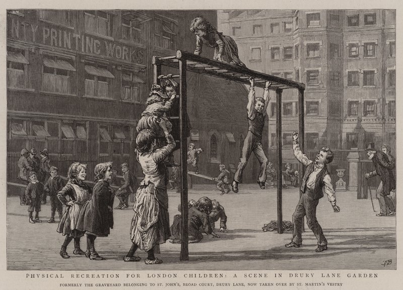 Récréation physique pour les enfants de Londres, une scène dans le jardin de Drury Lane - Robert Barnes