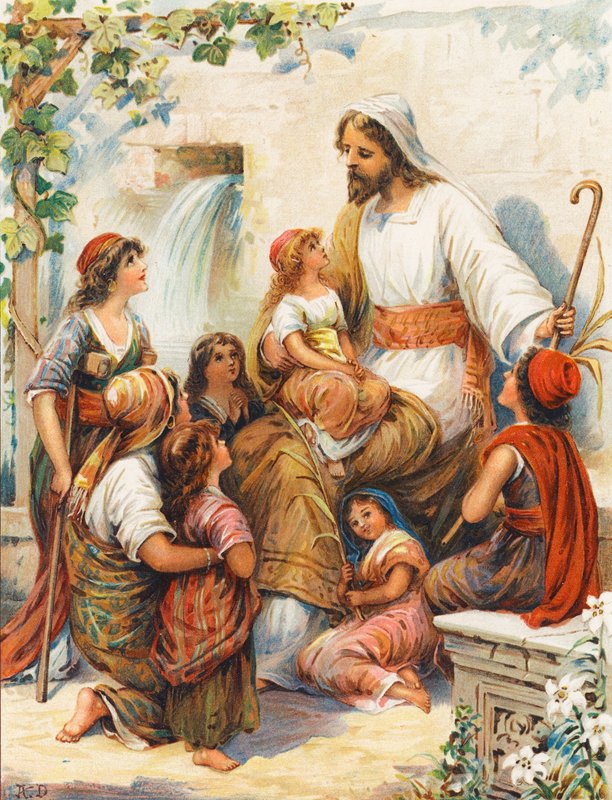 "Laissez venir à moi les petits enfants" (lithographie en couleur) - Robert Ambrose Dudley
