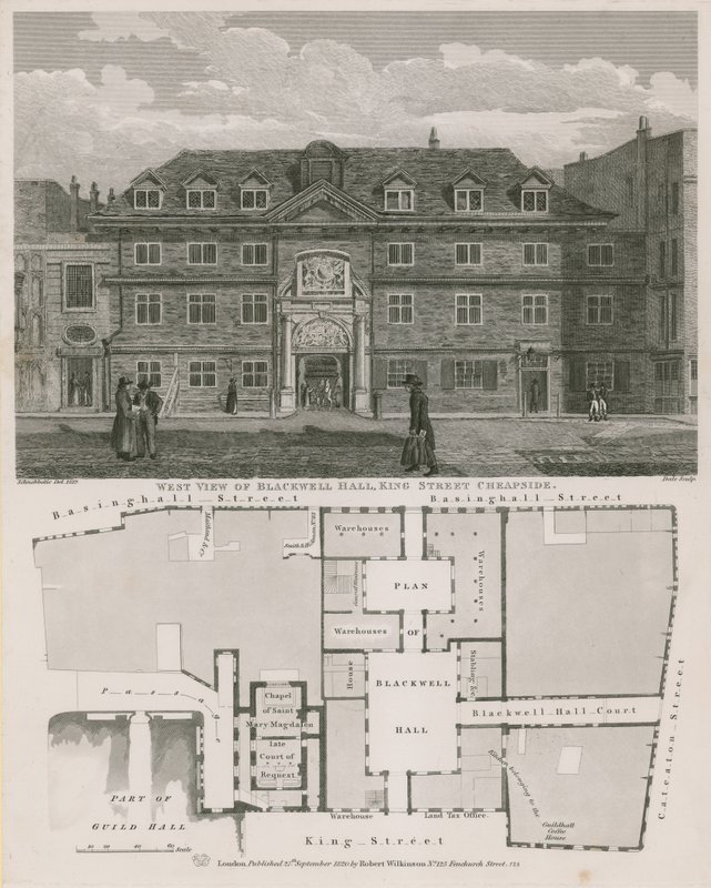 Vue ouest de Blackwell Hall, King Street, Cheapside - Robert Blemell Schnebbelie