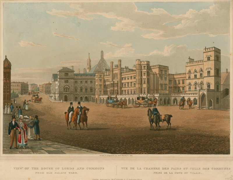 Vue des Chambres des Lords et des Communes depuis Old Palace Yard - Robert the Elder and Younger Havell