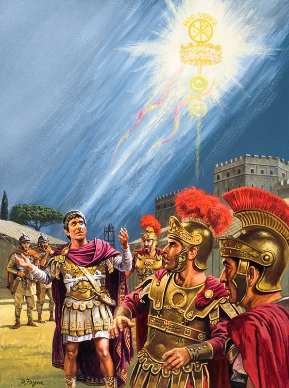 Vision de la croix chrétienne par Constantin avant la bataille du pont Milvius (gouache sur papier) - Roger Payne