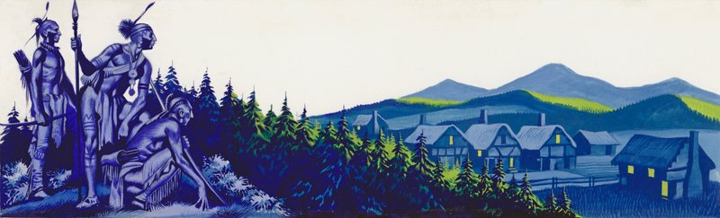 Amérindiens observant des colons (gouache sur papier) - Ron Embleton