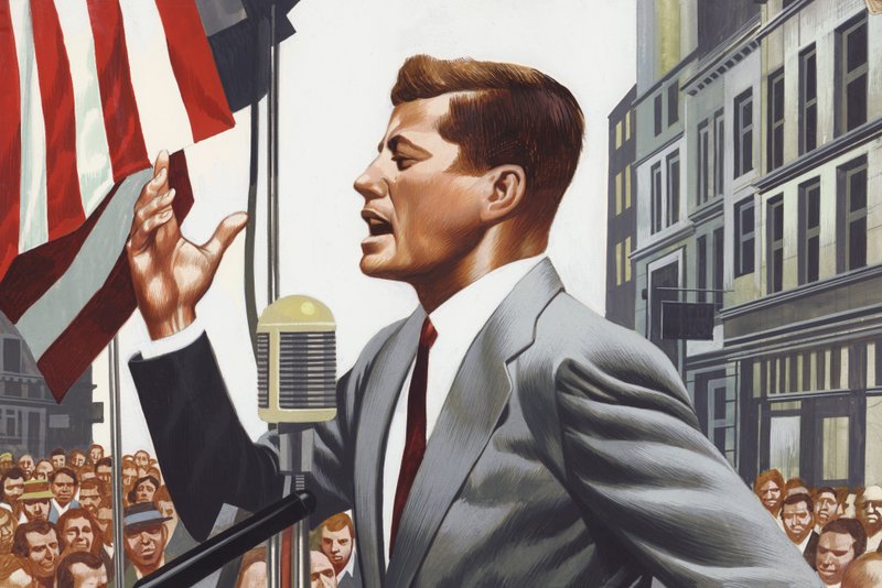 John Kennedy parlant (gouache sur papier) - Ron Embleton