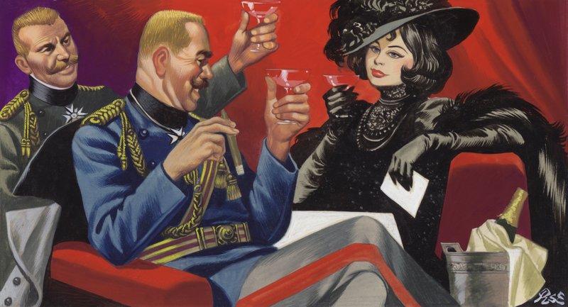 Mata Hari avec des amis du haut commandement allemand (gouache sur papier) - Ron Embleton