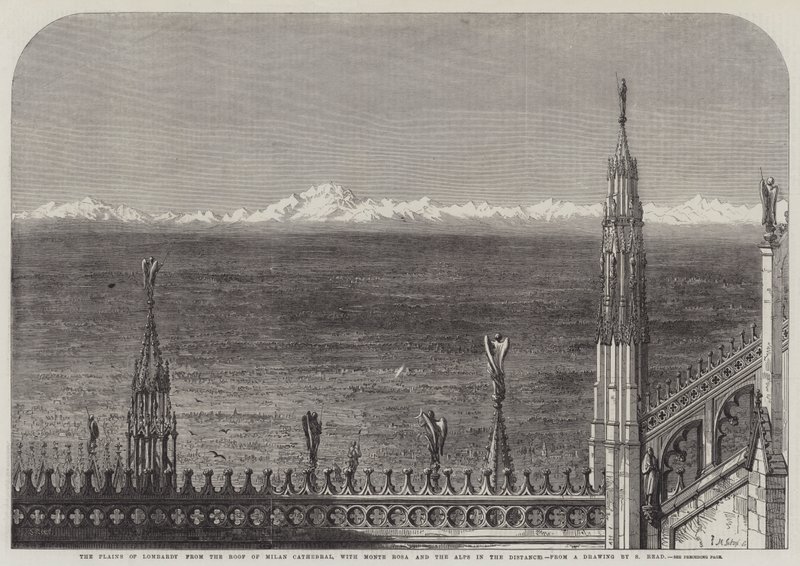 Les plaines de Lombardie depuis le toit de la cathédrale de Milan, avec le Mont Rose et les Alpes au loin - Samuel Read