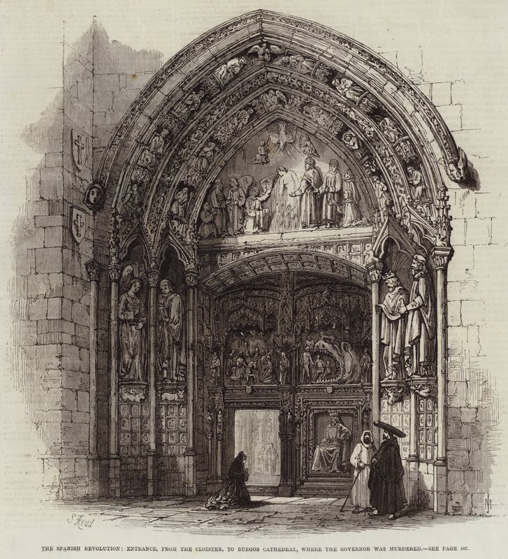La révolution espagnole, entrée du cloître à la cathédrale de Burgos, où le gouverneur a été assassiné - Samuel Read