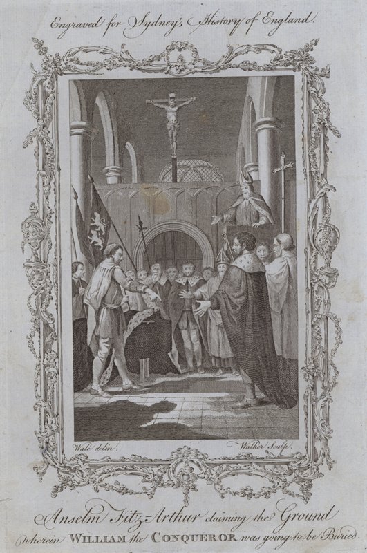 Anselm Fitz-Arthur revendiquant le terrain où Guillaume le Conquérant allait être enterré (gravure) - Samuel (after) Wale