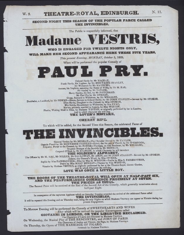 Programme de théâtre pour le Theatre Royal, Édimbourg, 5 octobre 1829 - Scottish School
