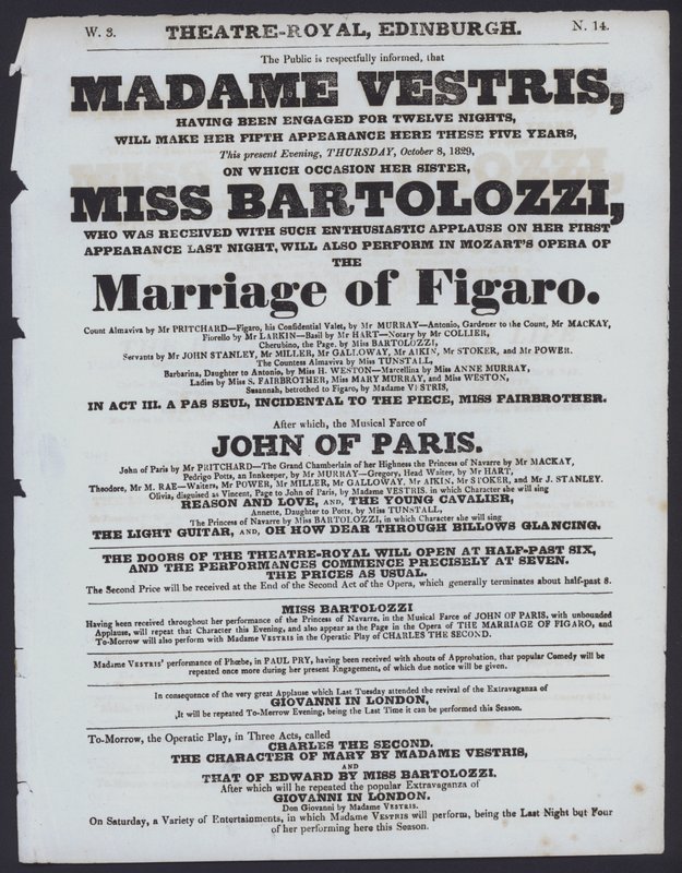Programme de théâtre pour le Theatre Royal, Édimbourg, 8 octobre 1829 - Scottish School