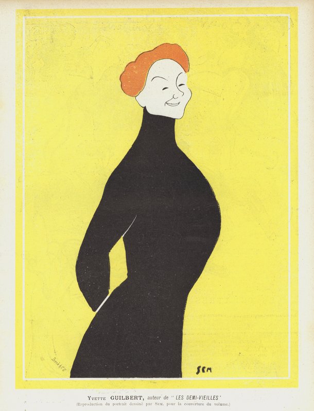 Yvette Guilbert, chanteuse de cabaret et actrice française. Illustration pour Le Rire - Sem