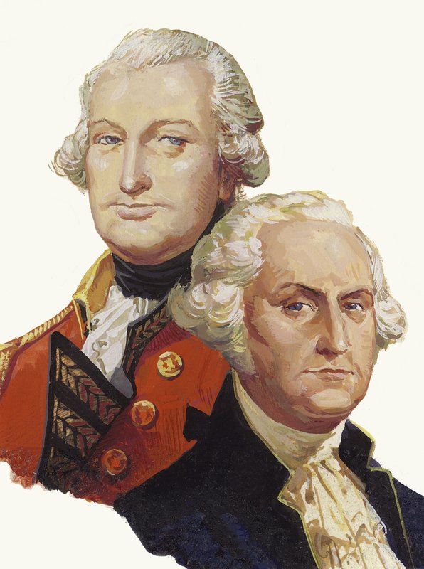Lord Cornwallis et George Washington (gouache sur papier) - Severino Baraldi