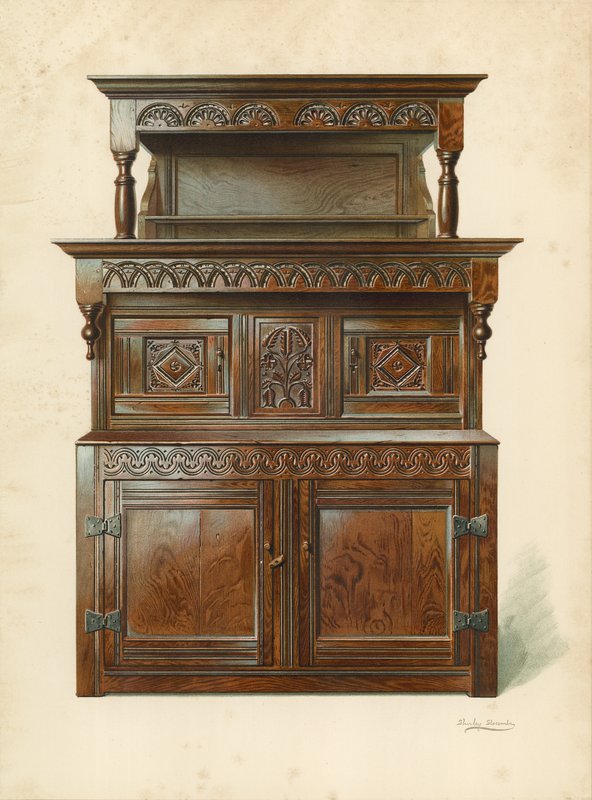Buffet de cour en chêne (Tridarn), propriété de H Clarence Whaite - Shirley Charles Llewellyn Slocombe