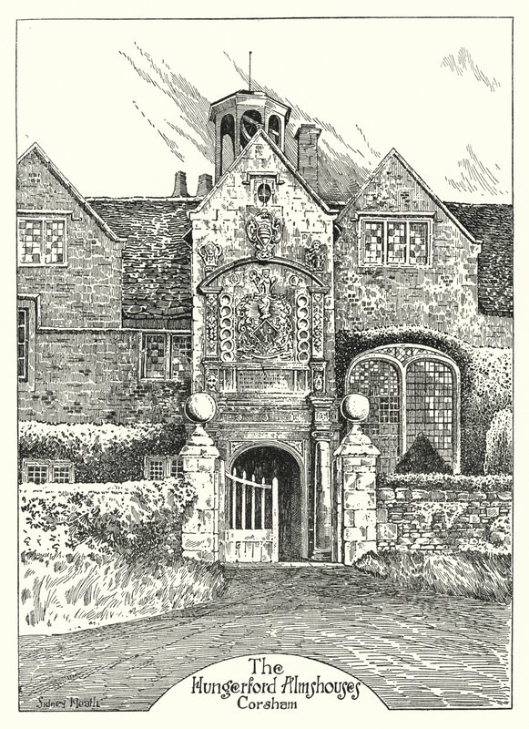 Les hospices de Hungerford, Corsham (gravure) - Sidney Heath