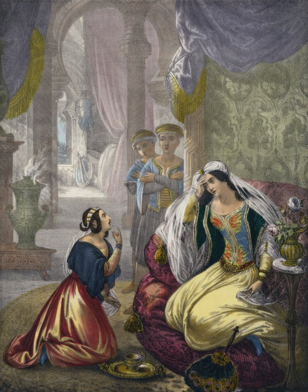La servante hébraïque captive qui attendait la femme de Naaman (gravure en couleur) - Siegfried Detler Bendixen