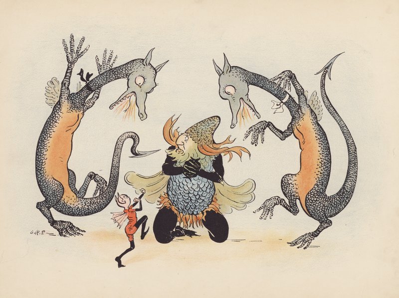 Illustration pour Little Twin Dragons de S Rosamond Praeger (lithographie couleur) - Sophia Rosamond Praeger