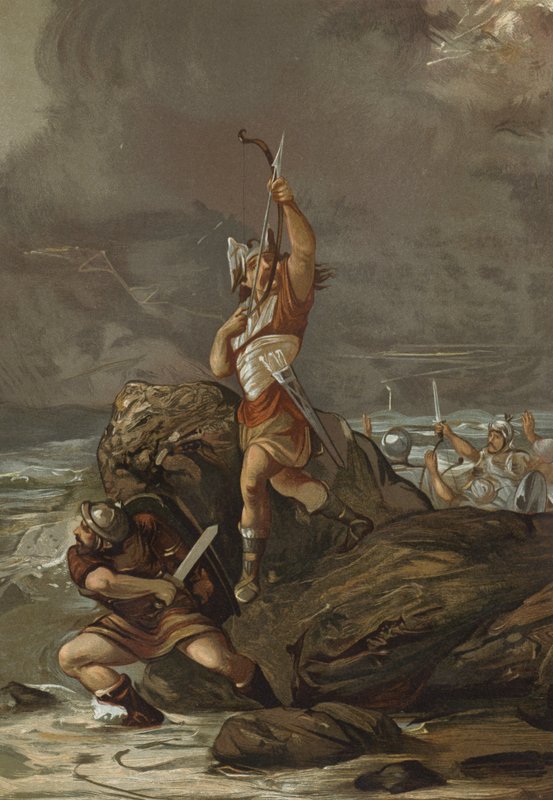 Gaulois tirant des flèches vers le ciel pour calmer une tempête - Spanish School