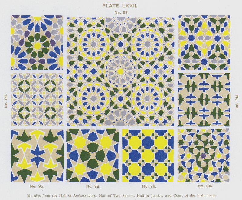 Mosaïques de la Salle des Ambassadeurs, Salle des Deux Sœurs, Salle de Justice et Cour de l