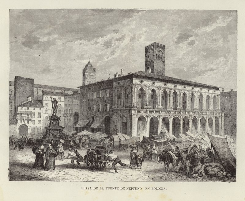 La Fontaine de Neptune à Bologne, Italie - Spanish School