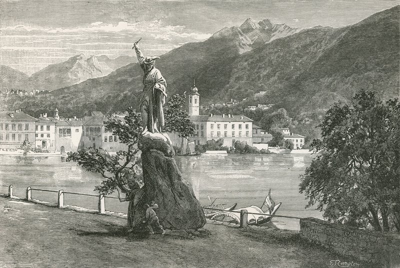 Lugano, avec la statue de Tell par Vela - Swiss School