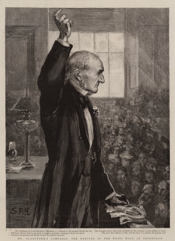 La campagne de M. Gladstone, la réunion dans la salle de musique à Édimbourg - Sydney Prior (after) Hall