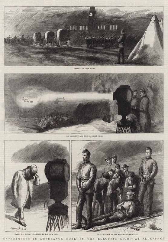 Expériences de travail en ambulance à la lumière électrique à Aldershot - Sydney Prior Hall