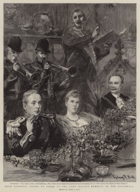 Lord Rosebery se levant pour parler au banquet du Lord Maire à Guildhall - Sydney Prior Hall