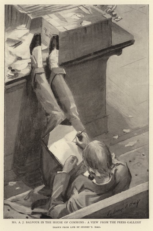 M. A J Balfour à la Chambre des communes, vue depuis la galerie de presse - Sydney Prior Hall