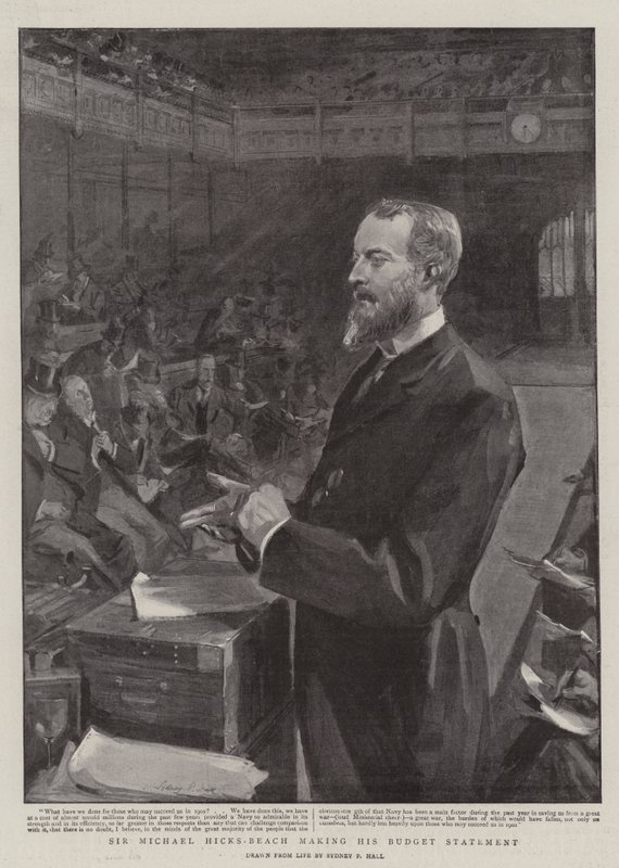 Sir Michael Hicks-Beach faisant sa déclaration budgétaire - Sydney Prior Hall