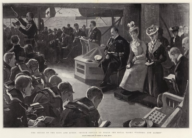 La croisière du roi et de la reine, service religieux à bord du yacht royal Victoria et Albert - Sydney Prior Hall