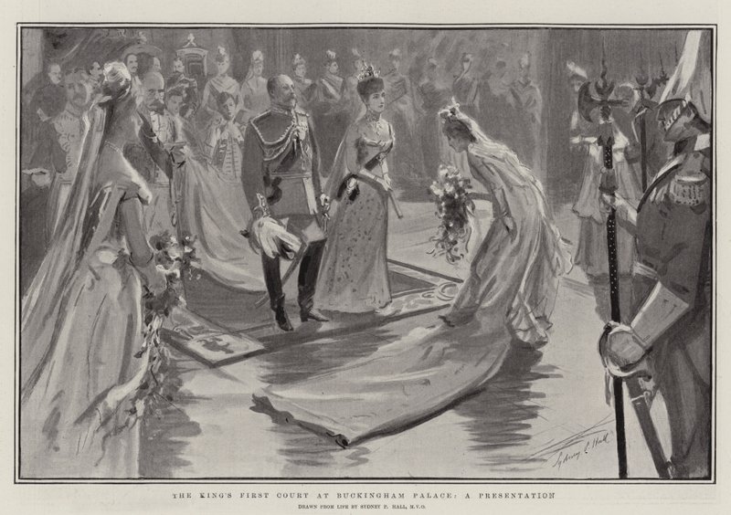 La première cour du roi au palais de Buckingham, une présentation - Sydney Prior Hall