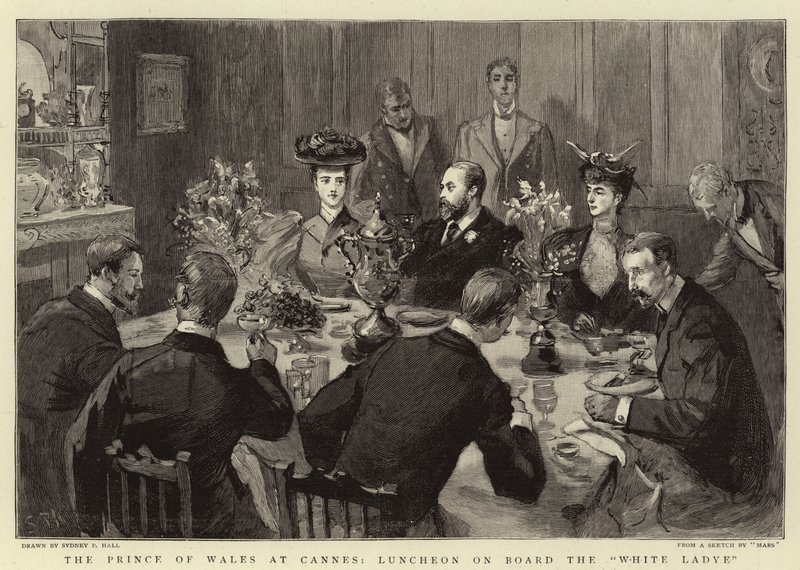Le Prince de Galles à Cannes, déjeuner à bord du White Ladye - Sydney Prior Hall