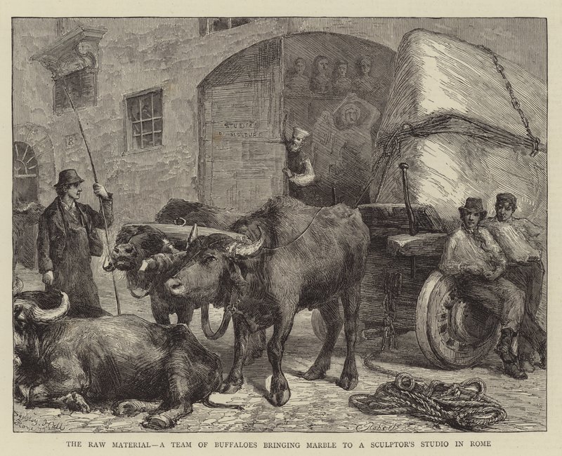 La matière première, une équipe de buffles apportant du marbre à un atelier de sculpteur à Rome - Sydney Prior Hall