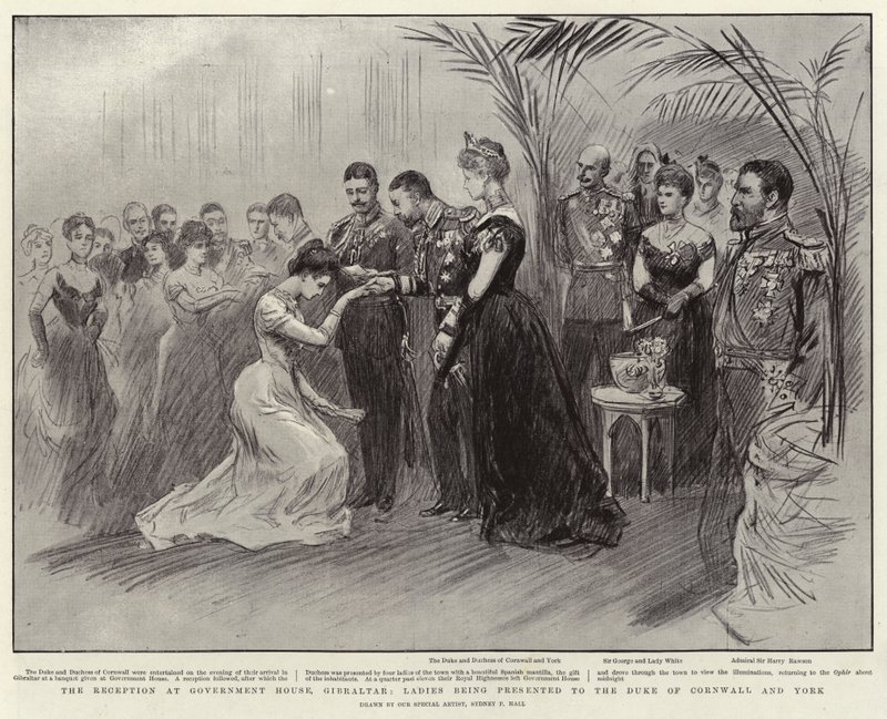 La réception à la Maison du Gouvernement, Gibraltar, dames présentées au duc de Cornouailles et d
