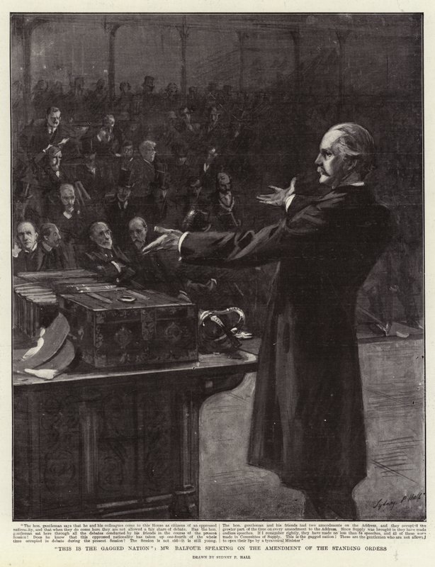 Voici la Nation bâillonnée, M. Balfour parlant de l