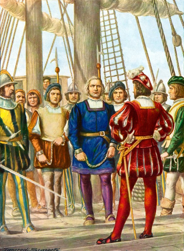 Christophe Colomb et ses frères Bartolomeo et Diego sont faits prisonniers sur un navire qui les emmènera en Espagne - Tancredi Scarpelli