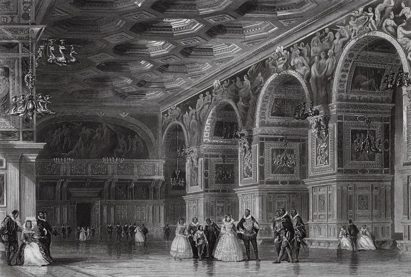 Galerie de Henri II à Fontainebleau (gravure) - Thomas (after) Allom