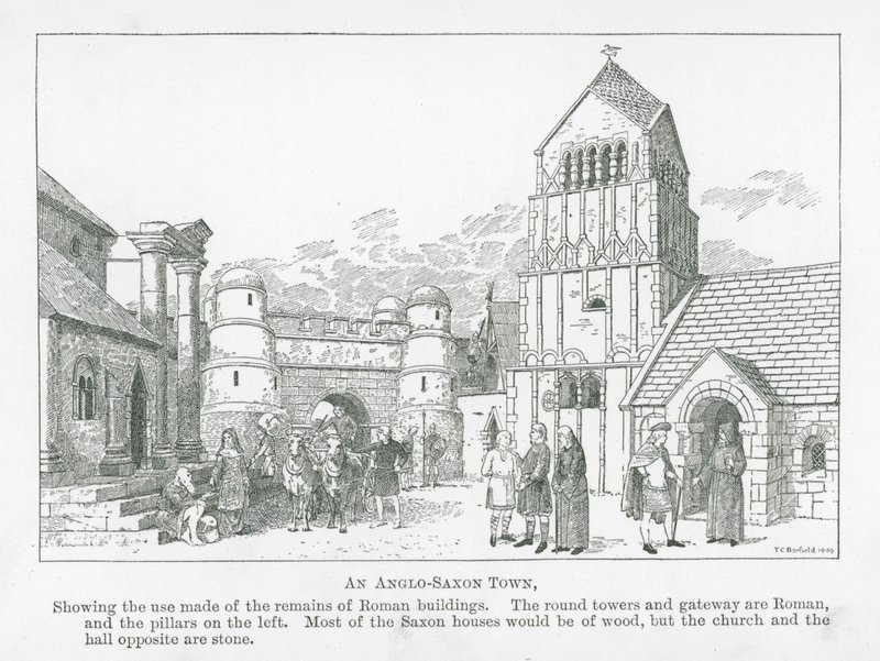 Une ville anglo-saxonne (lithographie) - Thomas Charles Barfield
