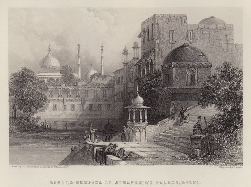Baoli, et restes du palais de Jehanghir, Delhi - Thomas Colman (after) Dibdin